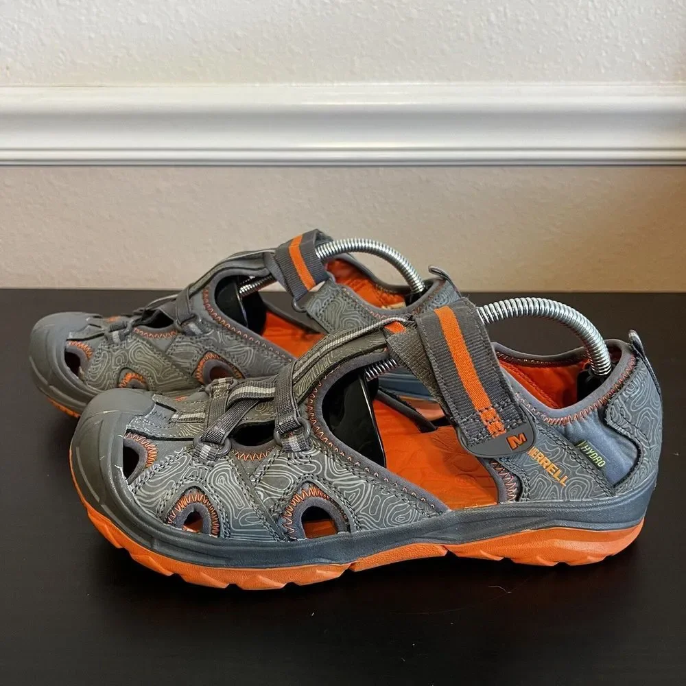 Merrell Boys Hydro Sandals Size 7 W‎ Grey Orange Hike Camp Comfort Water